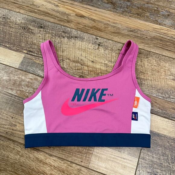 NIKE Magenta Pink Navy White Multi Activewear Medium Women's Sports Bra - Picture 1 of 3